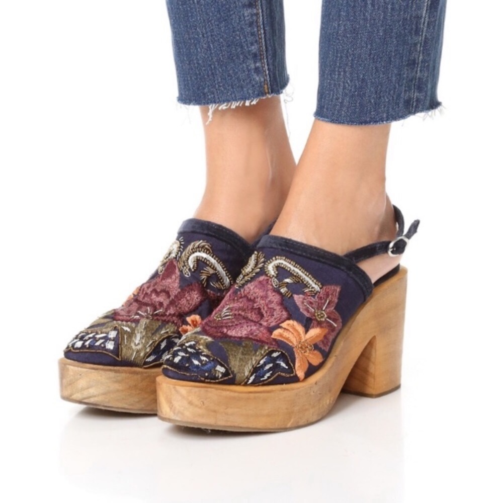 Free People Embroidered Platform Clogs